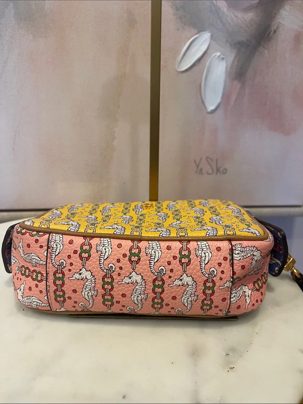 Tory Burch Yellow Seahorse Print Clutch with Wristlet